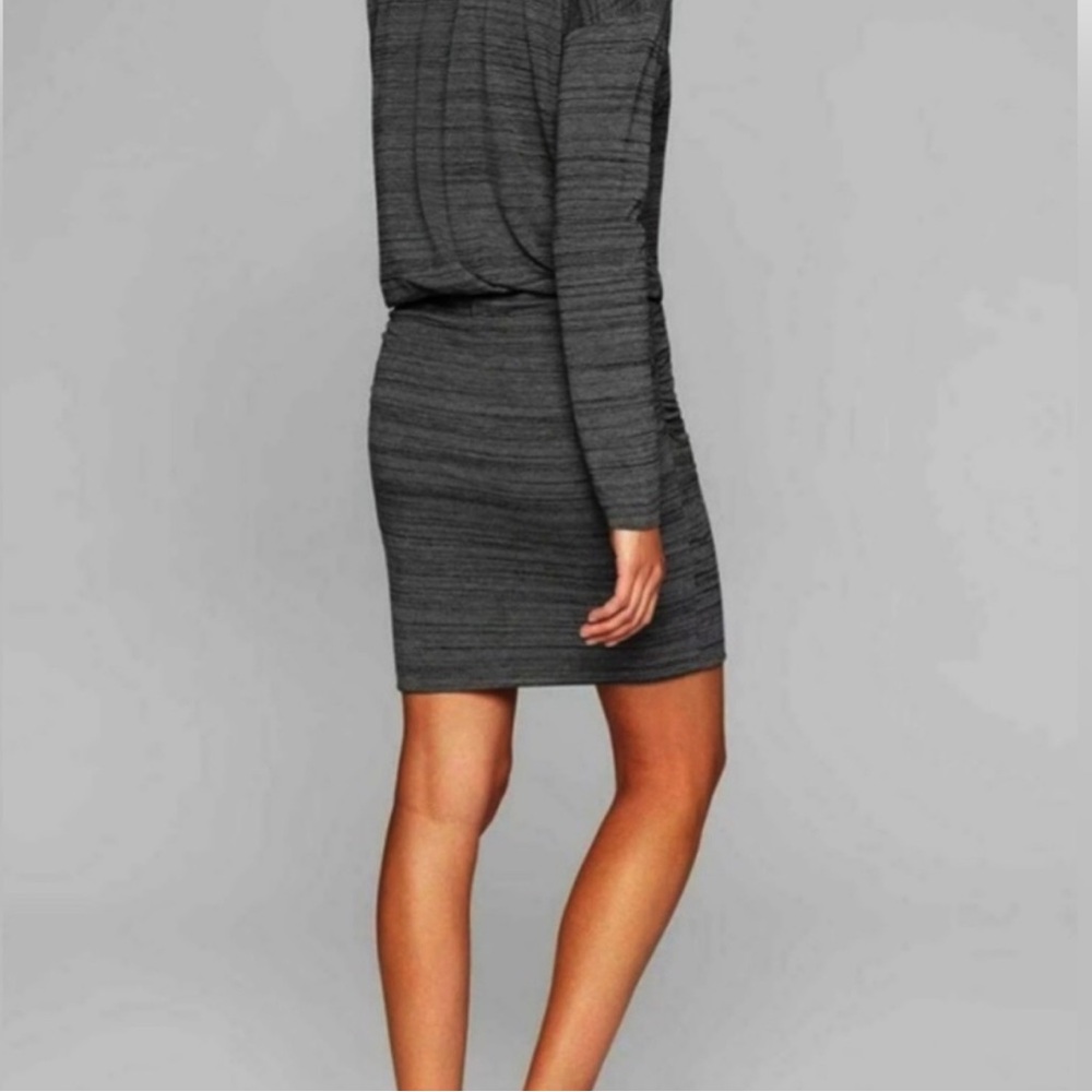 ATHLETA Dress Topanga Stretch Ruched Sides Long Sleeves Black Heather Gr… - Picture 5 of 13